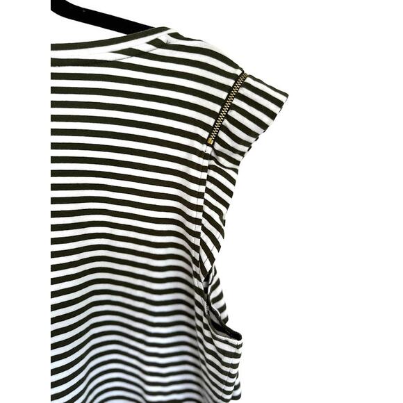 Michael Kors Striped Mini Dress Women's XL Green White Ruffle Sleeve Cotton Zip - Picture 4 of 10
